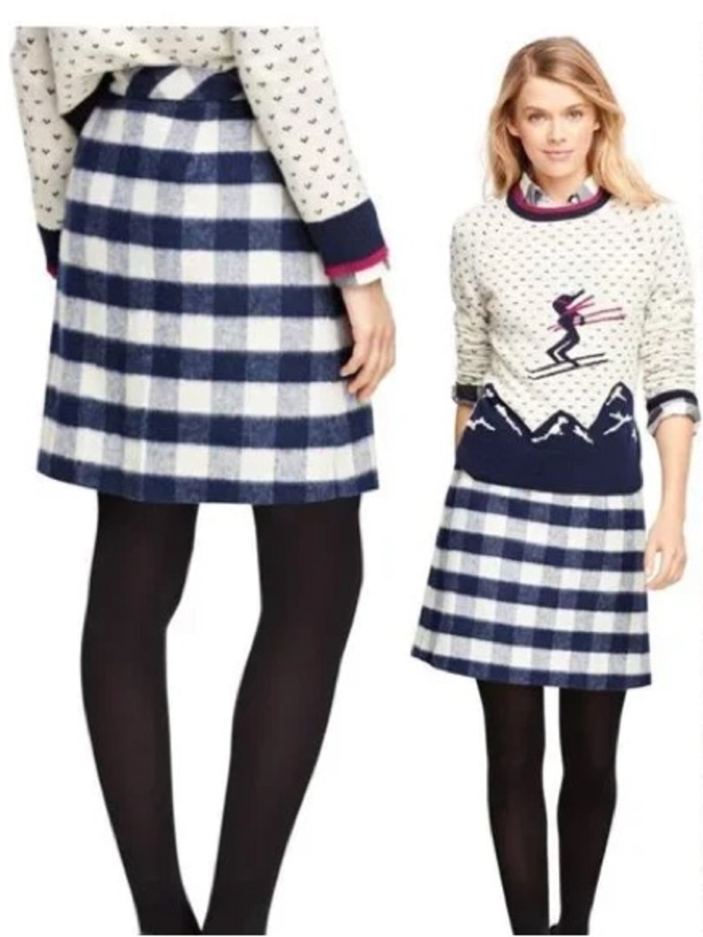 Brooks Brothers Navy and White Plaid A-Line Skirt Sz 8
